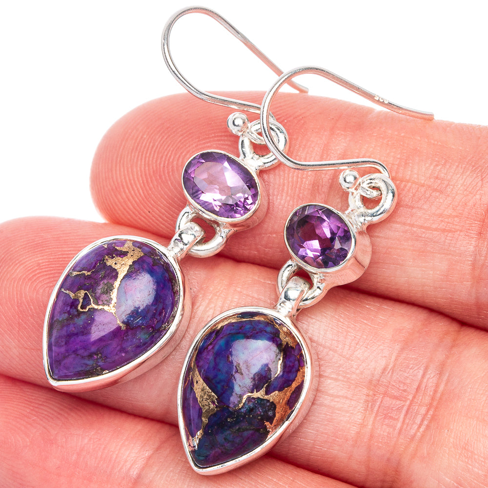 Purple Copper Composite Turquoise, Amethyst Earrings 1 5/8" (925 Sterling Silver) E433059