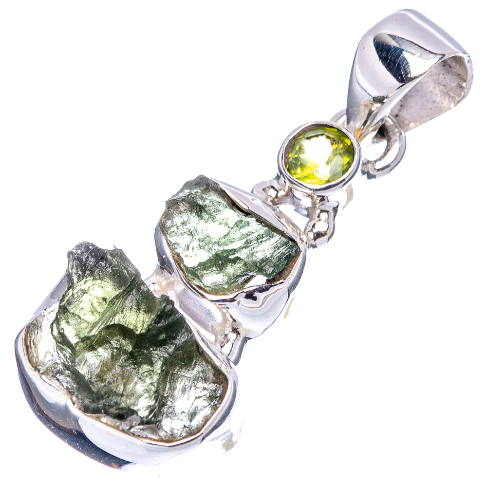 Moldavite, Peridot Pendant 1 1/4" (.925 Sterling Silver)