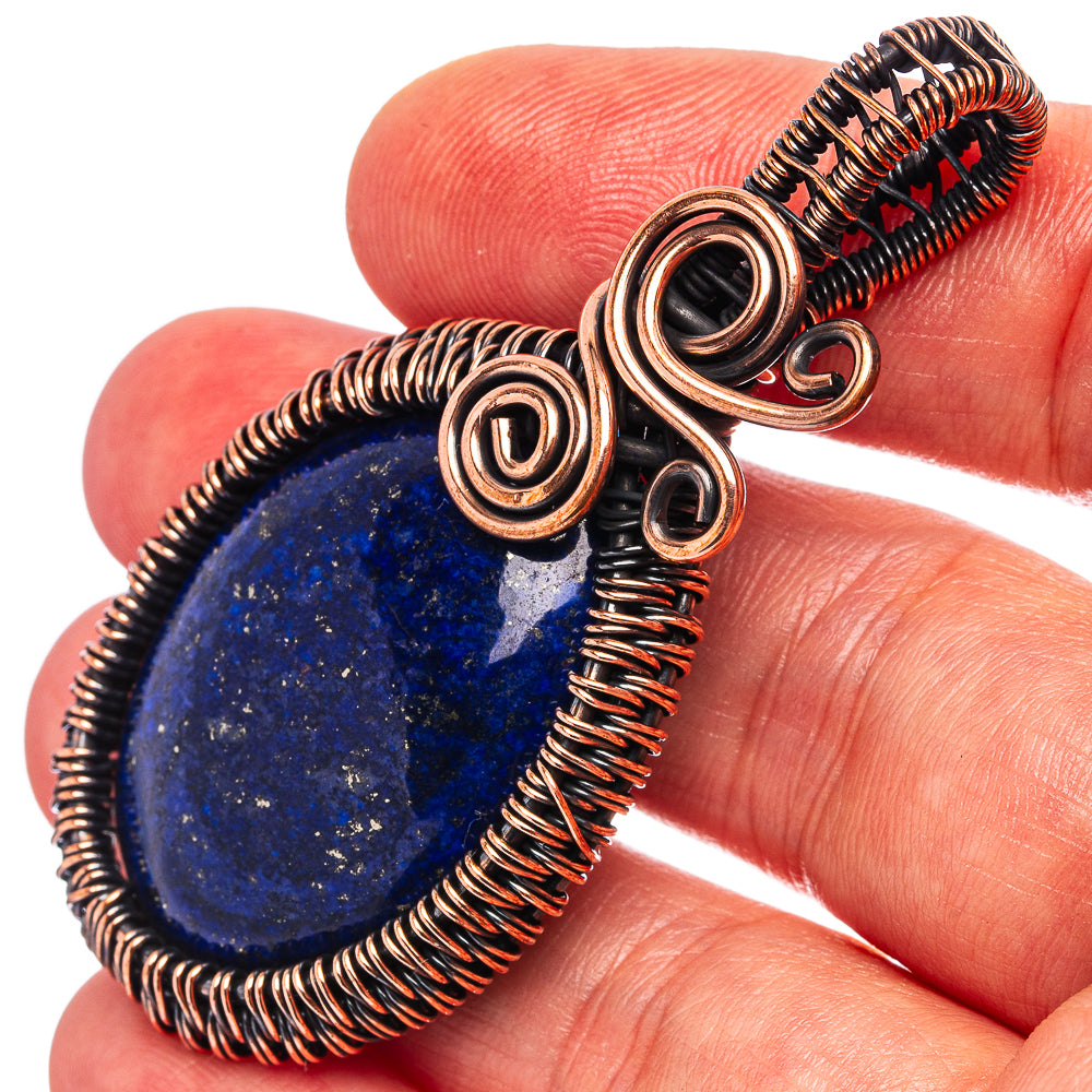 Lapis Lazuli Wire Wrap Pendant 2 3/8" (Oxidized Copper)