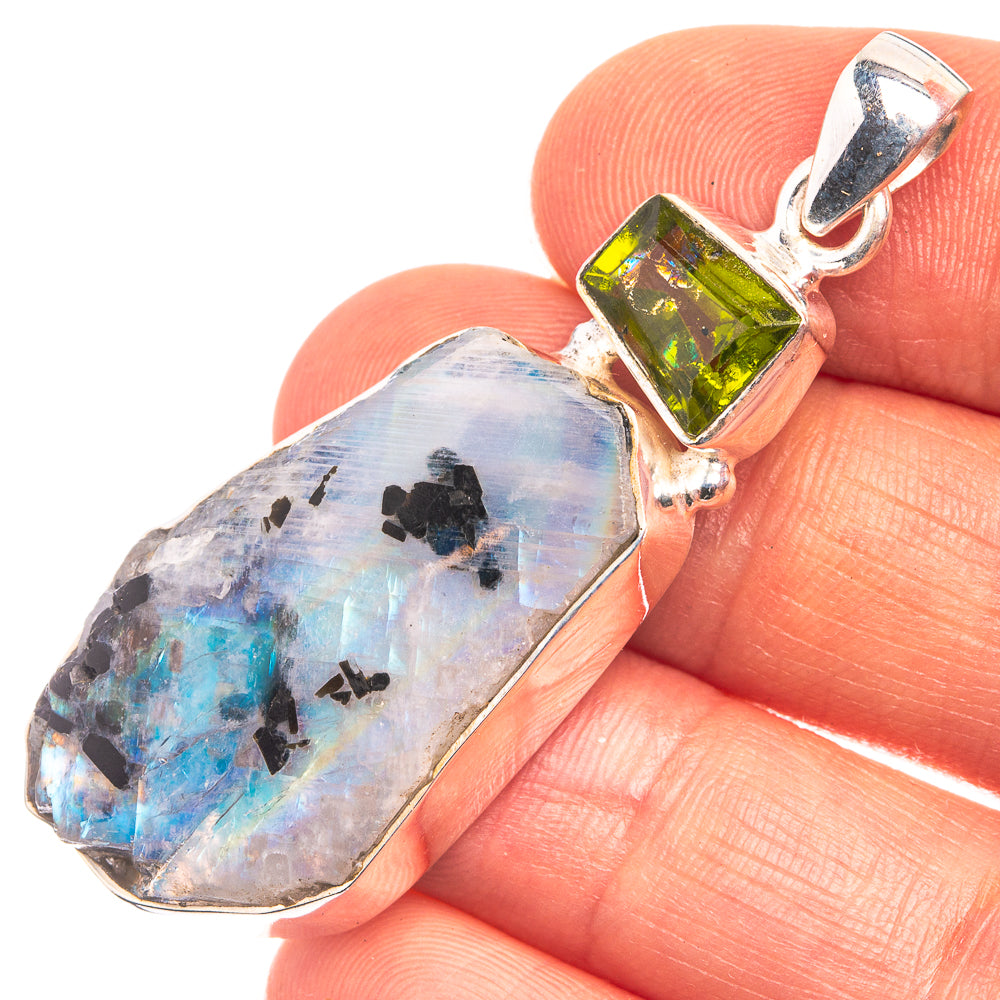 Rainbow Moonstone, Peridot Pendant 2 1/8" (925 Sterling Silver) P38939