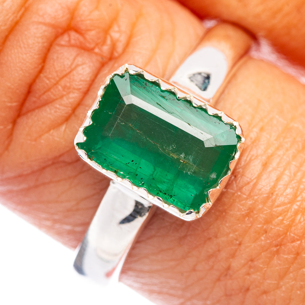 Rare Premium Faceted Zambian Emerald Ring Size 9 (.925 Sterling Silver)