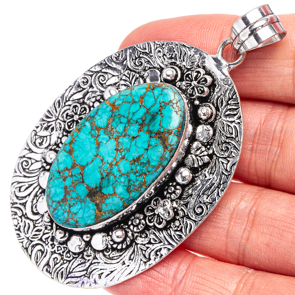 Turquoise Pendant 2 5/8" (German Silver)
