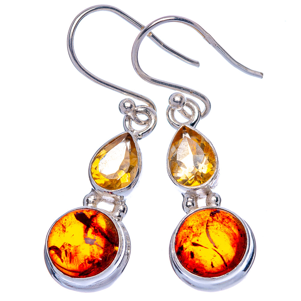 Baltic Amber, Citrine Earrings 1 3/8" (925 Sterling Silver) E433181
