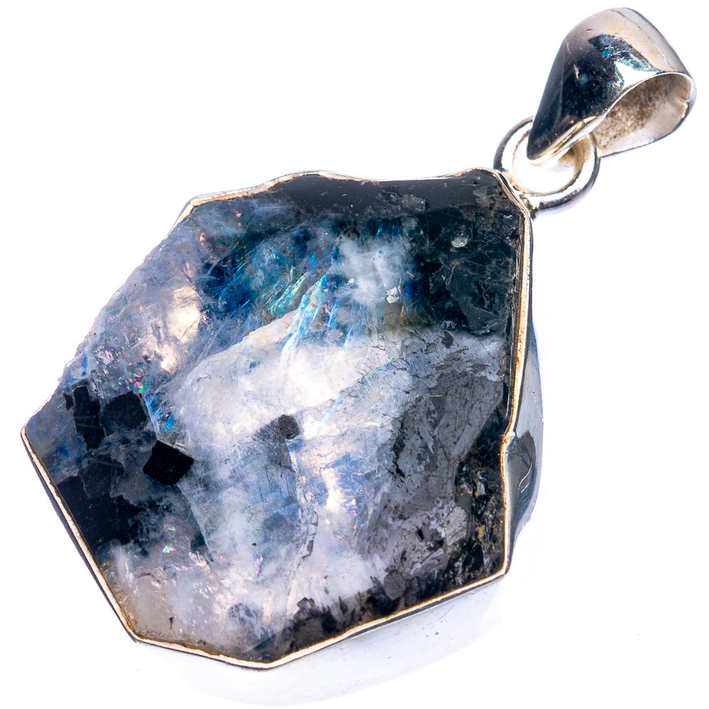 Raw Rainbow Moonstone Pendant 1 5/8" (925 Sterling Silver) P39366