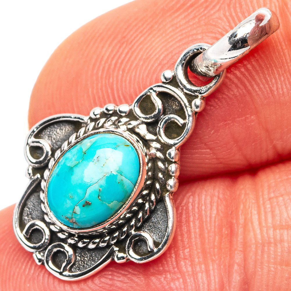 Mohave Turquoise Dainty Pendant 1 1/8" (.925 Sterling Silver)