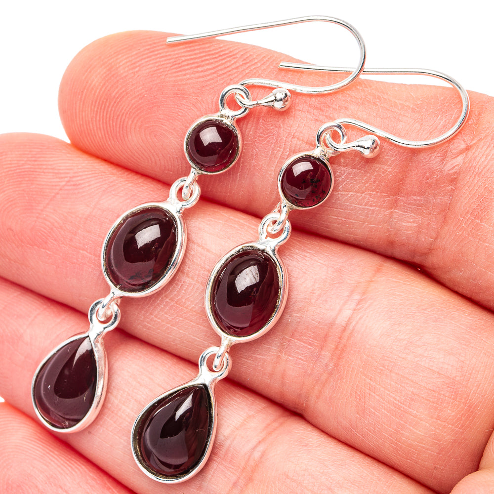 Garnet Earrings 2 1/8" (925 Sterling Silver) E3084