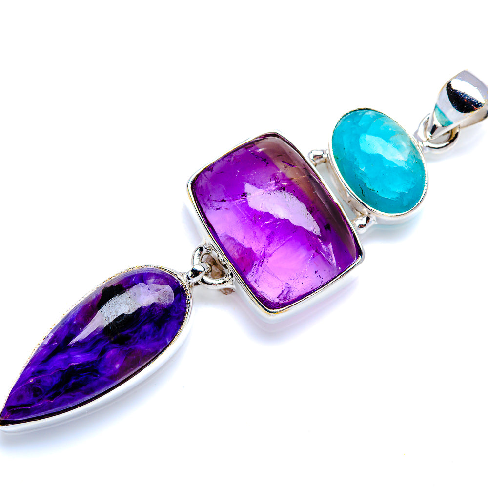 Amethyst, Charoite, Larimar 925 Sterling Silver Pendant 2 3/4" (925 Sterling Silver) PD38331