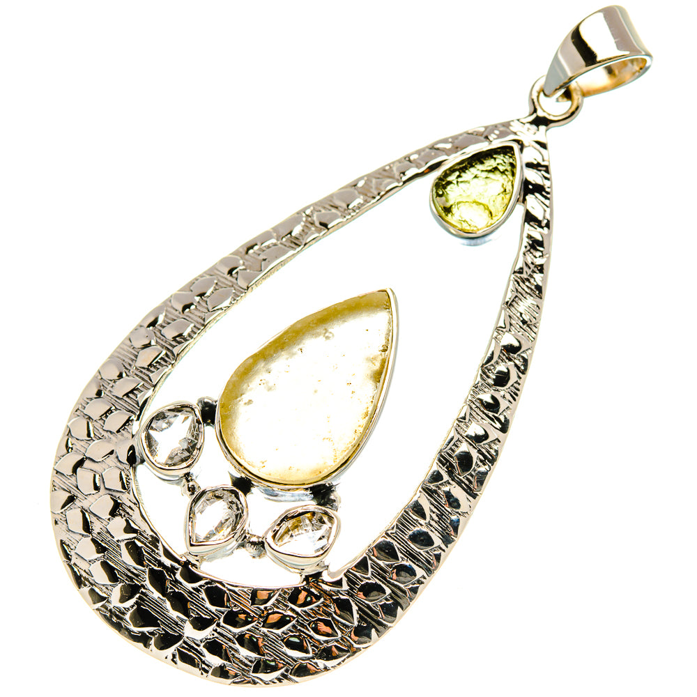 Signature Rough Libyan Desert Glass, Czech Moldavite, Herkimer Diamond Pendant 2 1/2" (925 Sterling Silver) PD37852