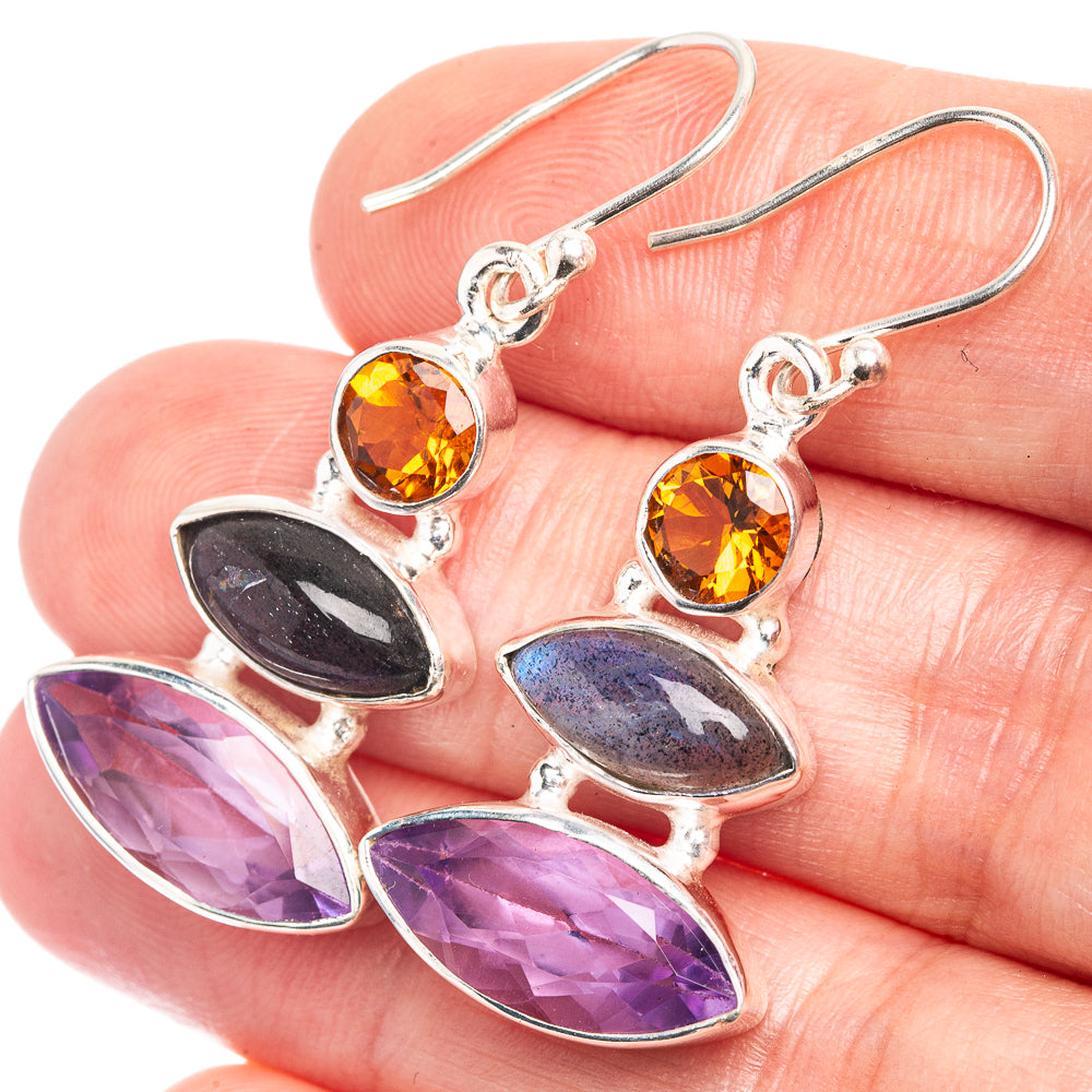 Amethyst, Labradorite, Citrine Earrings 1 5/8" (925 Sterling Silver) E432560