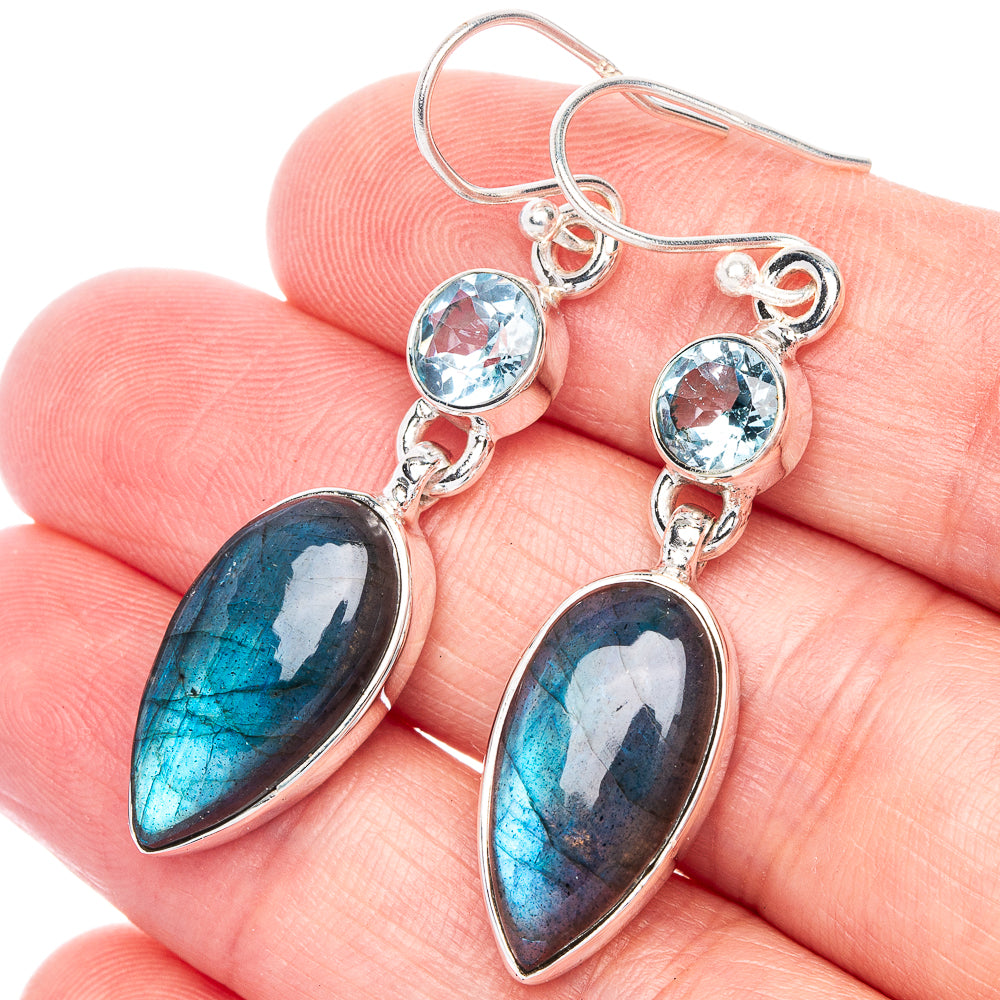 Labradorite, Blue Topaz Earrings 1 7/8" (925 Sterling Silver) E433093
