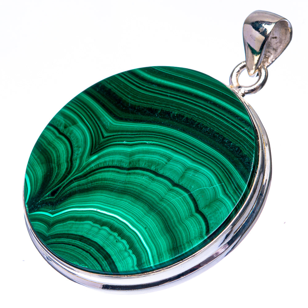 Malachite Coin 925 Sterling Silver Pendant 1 3/4" (925 Sterling Silver) PD38665