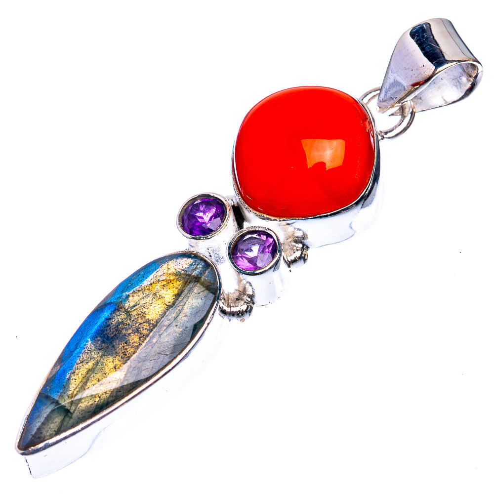 Labradorite, Red Onyx, Amethyst 925 Sterling Silver Pendant 2 1/8"