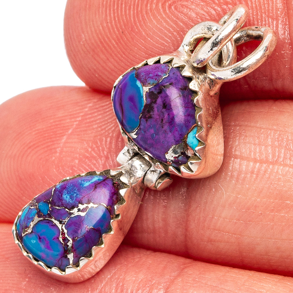 Purple Copper Turquoise Pendant 1 1/8" (.925 Sterling Silver)
