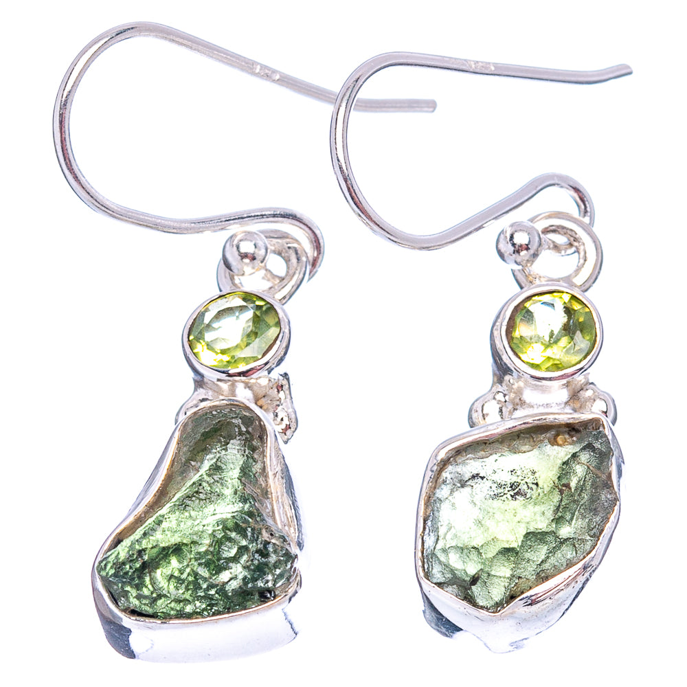 Rare Moldavite Earrings 1 1/4" (.925 Sterling Silver)