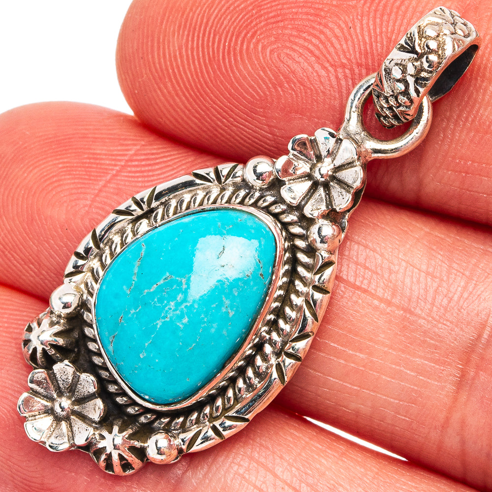 Rare Sleeping Beauty Turquoise Pendant 1 5/8" (.925 Sterling Silver)