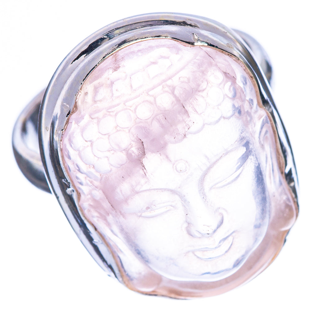 Rose Quartz Buddha Ring Size 7.75 (925 Sterling Silver) R2313