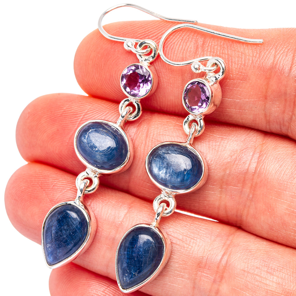 Premium Kyanite, Amethyst Earrings 2 1/8" (.925 Sterling Silver)