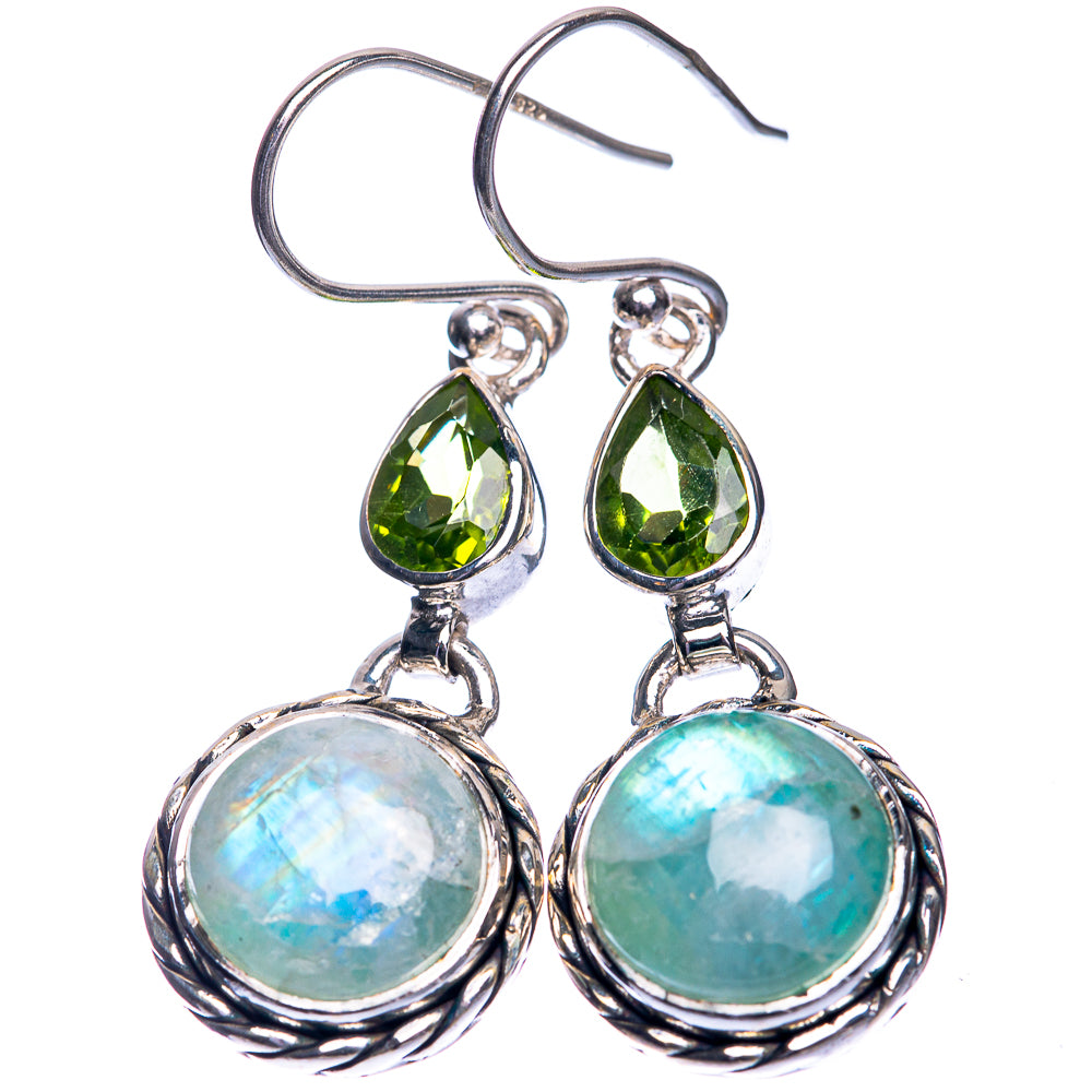 Green Moonstone, Peridot Earrings 1 5/8" (925 Sterling Silver) E432700