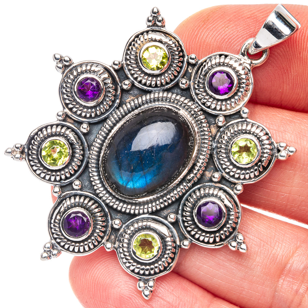 Signature Labradorite, Amethyst, Peridot Pendant 2 1/8" (925 Sterling Silver) P44651
