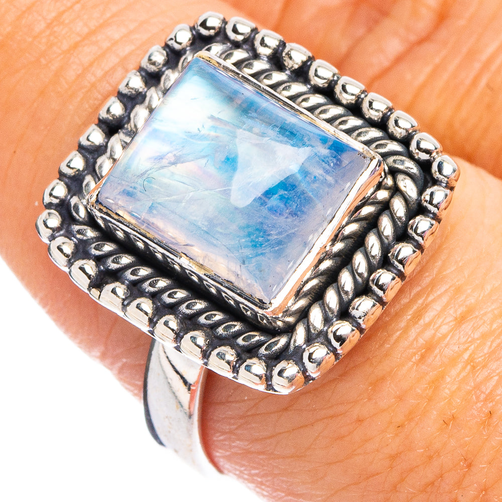 Rainbow Moonstone Ring Size 8.5 (.925 Sterling Silver)
