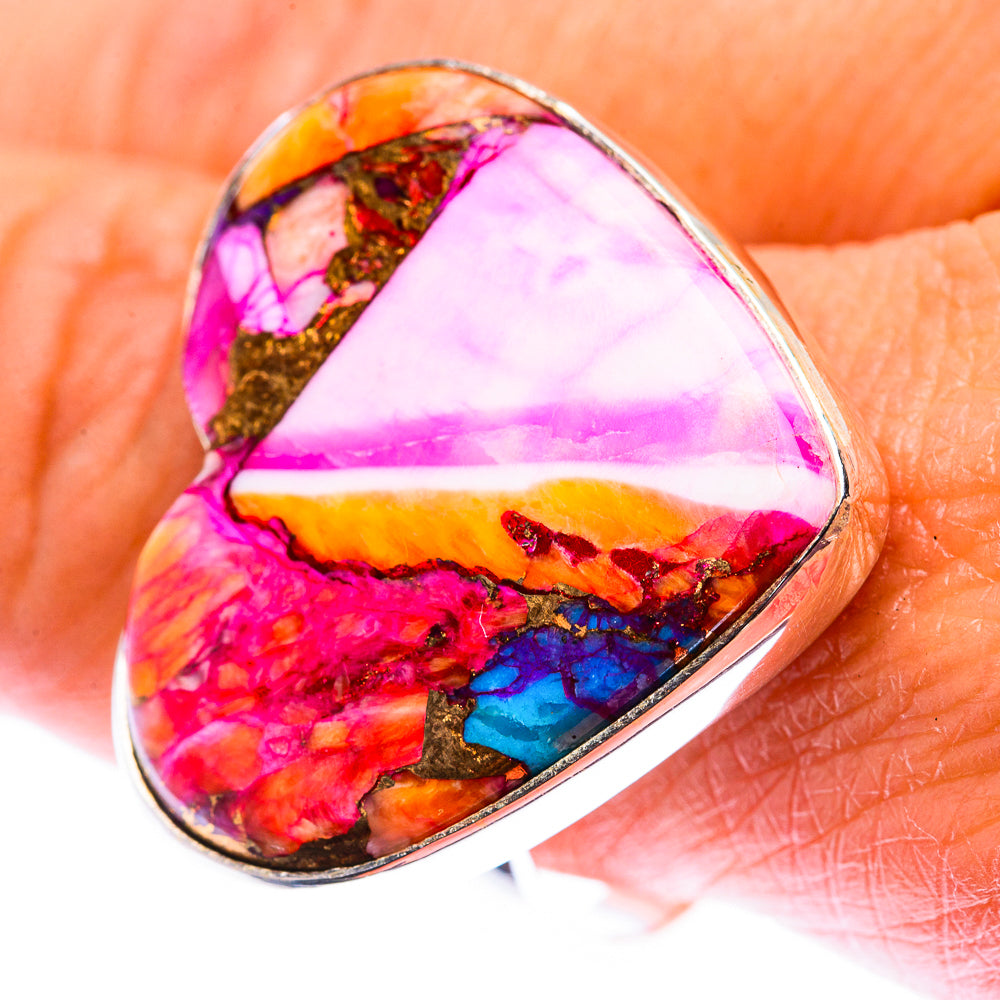 Large Kingman Pink Dahlia Turquoise Ring Size 10.25 (925 Sterling Silver) RING140242