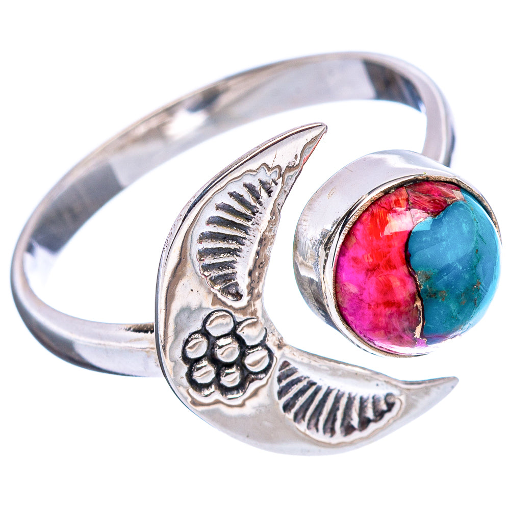 Pink Dahlia Mohave Turquoise Native Style Ring Size 9 Adjustable (.925 Sterling Silver)