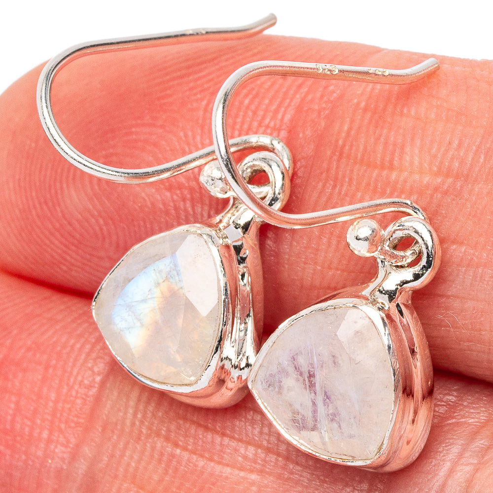 Faceted Rainbow Moonstone Earrings 1" (925 Sterling Silver) E2676