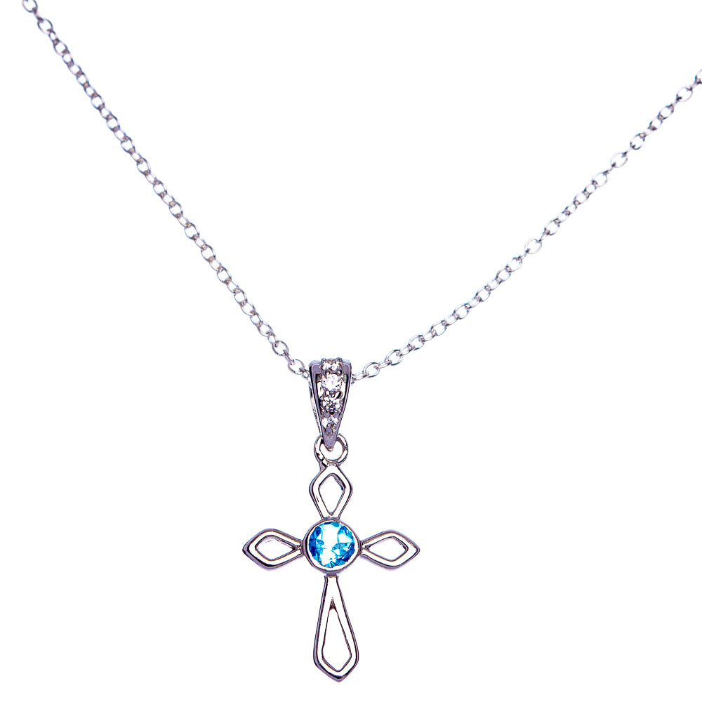 Blue Topaz Cross Necklace 17 7/8" (925 Sterling Silver) N90035