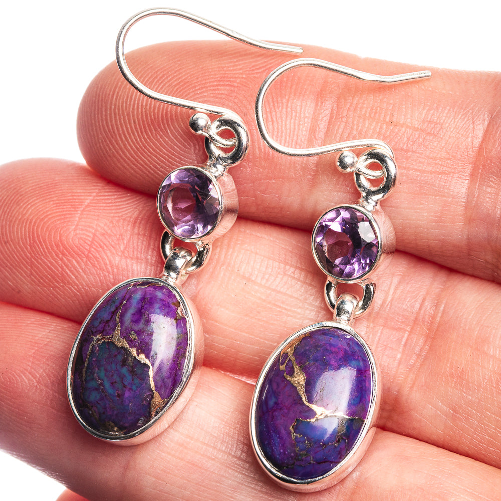 Purple Copper Composite Turquoise, Amethyst 925 Sterling Silver Earrings 1 5/8"