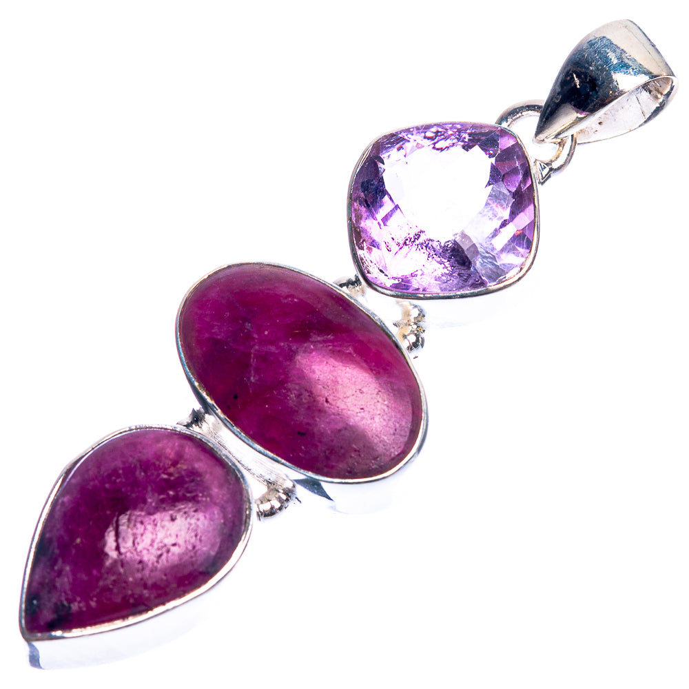 Ruby Zoisite, Amethyst 925 Sterling Silver Pendant 2 1/8"