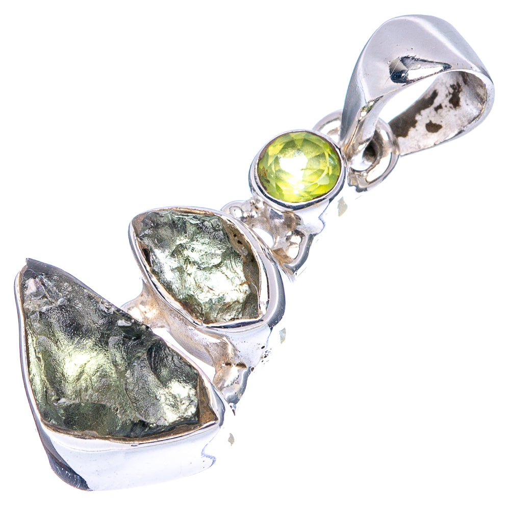 Moldavite, Peridot Pendant 1 1/8" (.925 Sterling Silver)