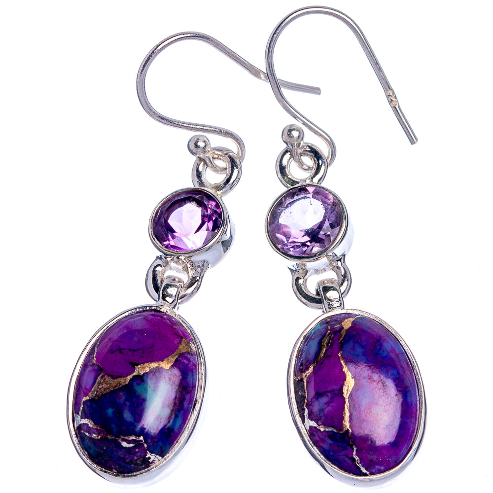 Purple Copper Composite Turquoise, Amethyst Earrings 1 5/8" (925 Sterling Silver) E433025