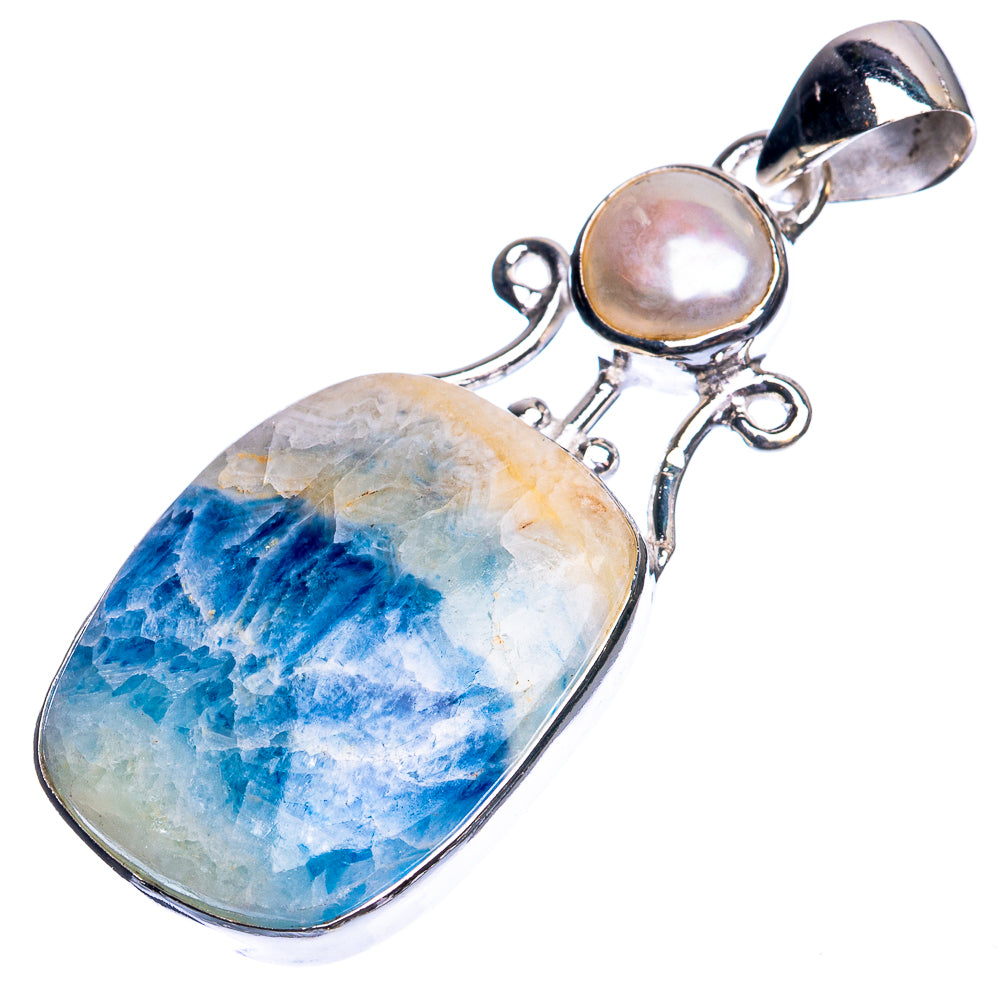 Blue Scheelite, Cultured Pearl Pendant 1 7/8" (925 Sterling Silver) P39325