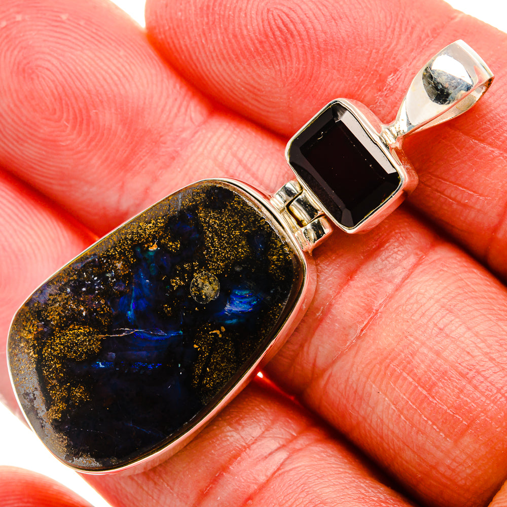 Boulder Opal, Garnet Pendant 2" (925 Sterling Silver) PD37884