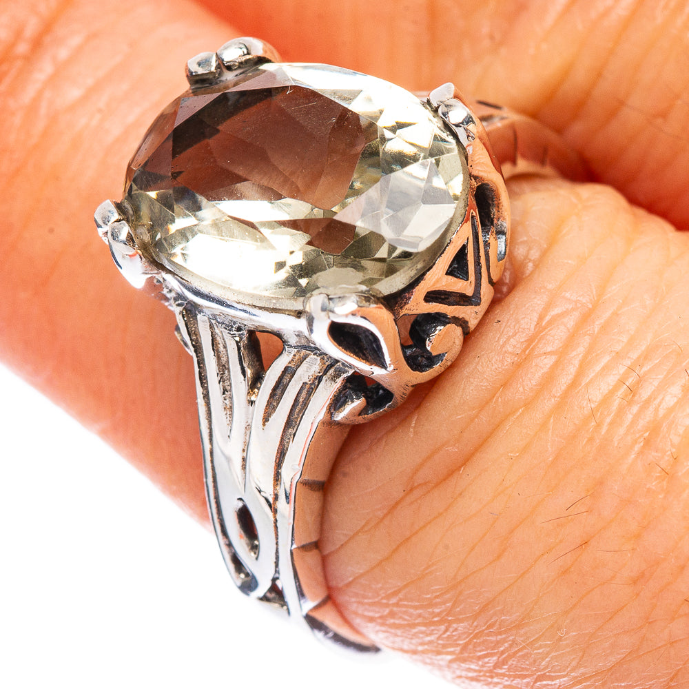 Faceted Green Amethyst Ring Size 8 (925 Sterling Silver) R2504