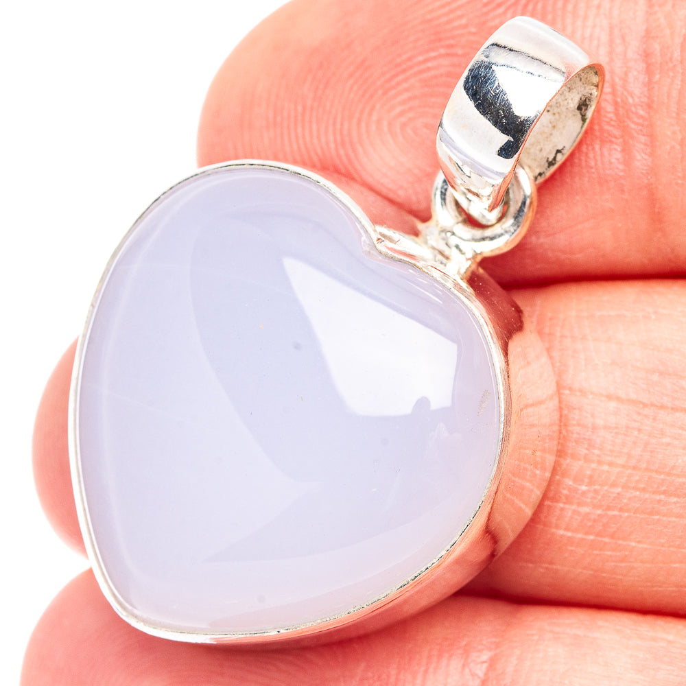 Lavender Chalcedony Heart Pendant 1 3/8" (.925 Sterling Silver)