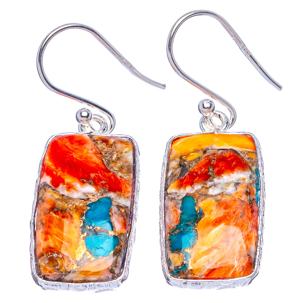 Spiny Oyster Turquoise 925 Sterling Silver Earrings 1 3/8" (925 Sterling Silver) E1980