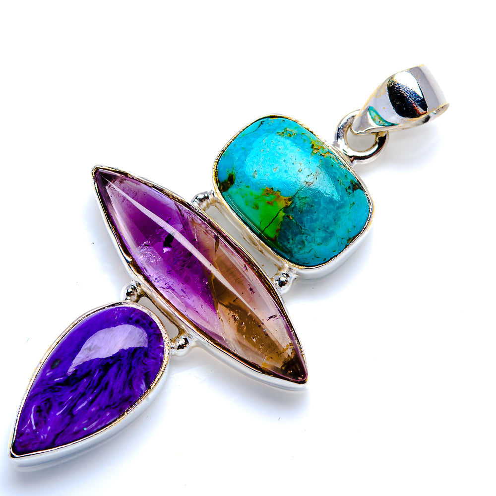 Ametrine, Charoite, Chrysocolla Pendant 2" (925 Sterling Silver) PD38149