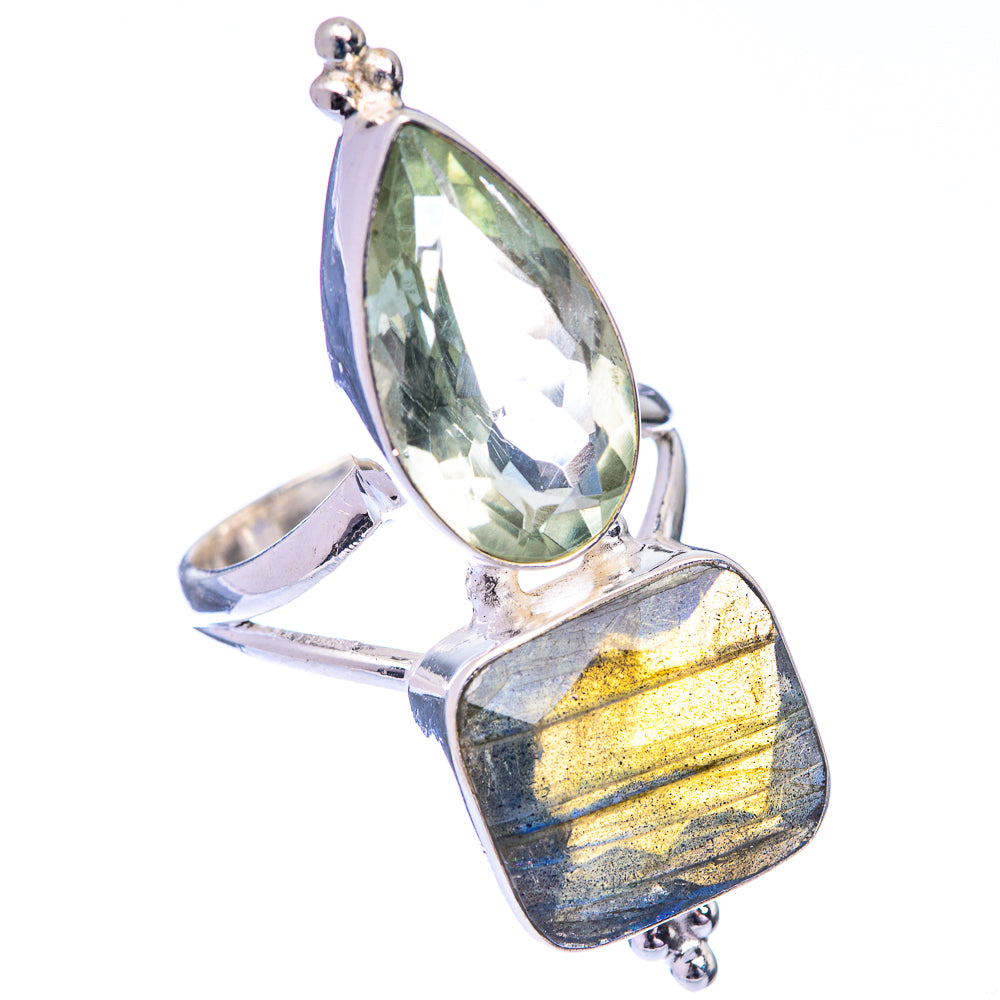 Large Labradorite, Green Amethyst Ring Size 8.25 (925 Sterling Silver) R141018