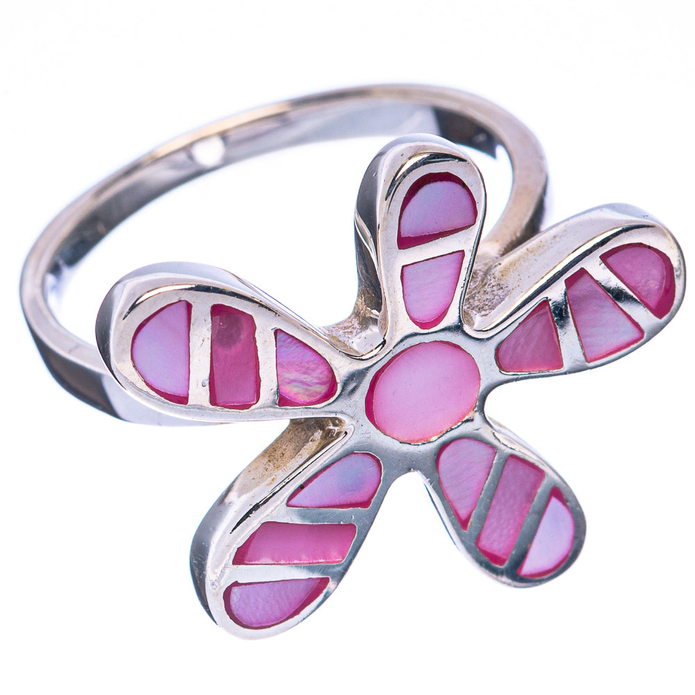Mother Of Pearl Inlay Flower Ring Size 7.75 (925 Sterling Silver) R3013