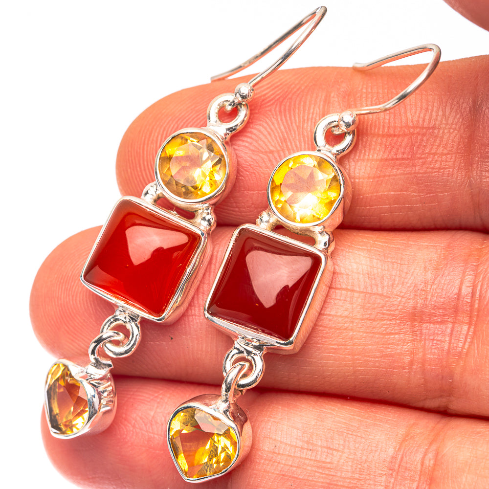 Carnelian, Citrine Earrings 1 7/8" (925 Sterling Silver) E432256