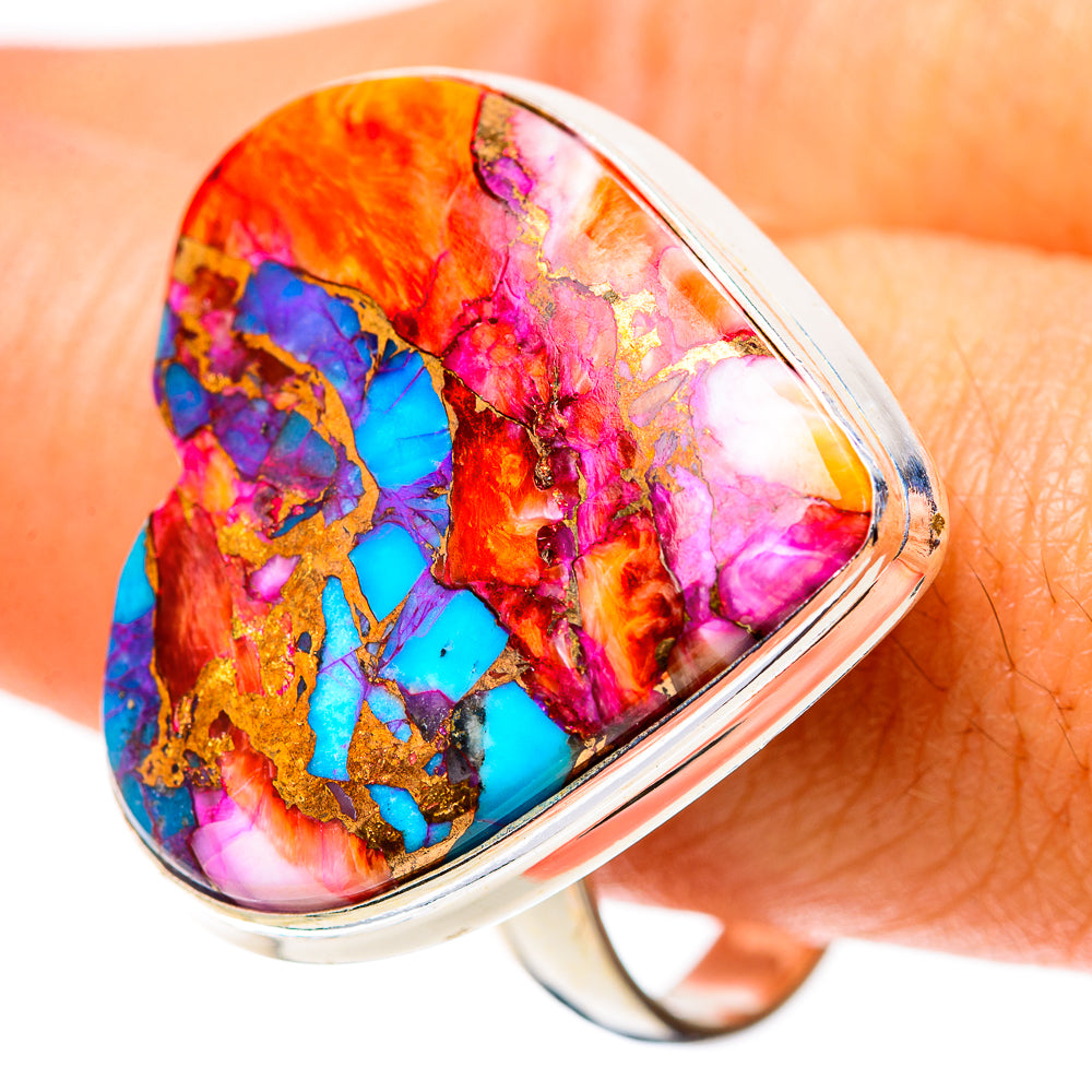 Large Kingman Pink Dahlia Turquoise Ring Size 11 (925 Sterling Silver) RING138665