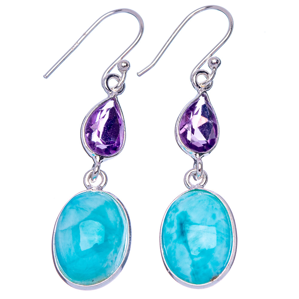 Rare Larimiar, Amethyst Earrings 1 3/4" (.925 Sterling Silver)