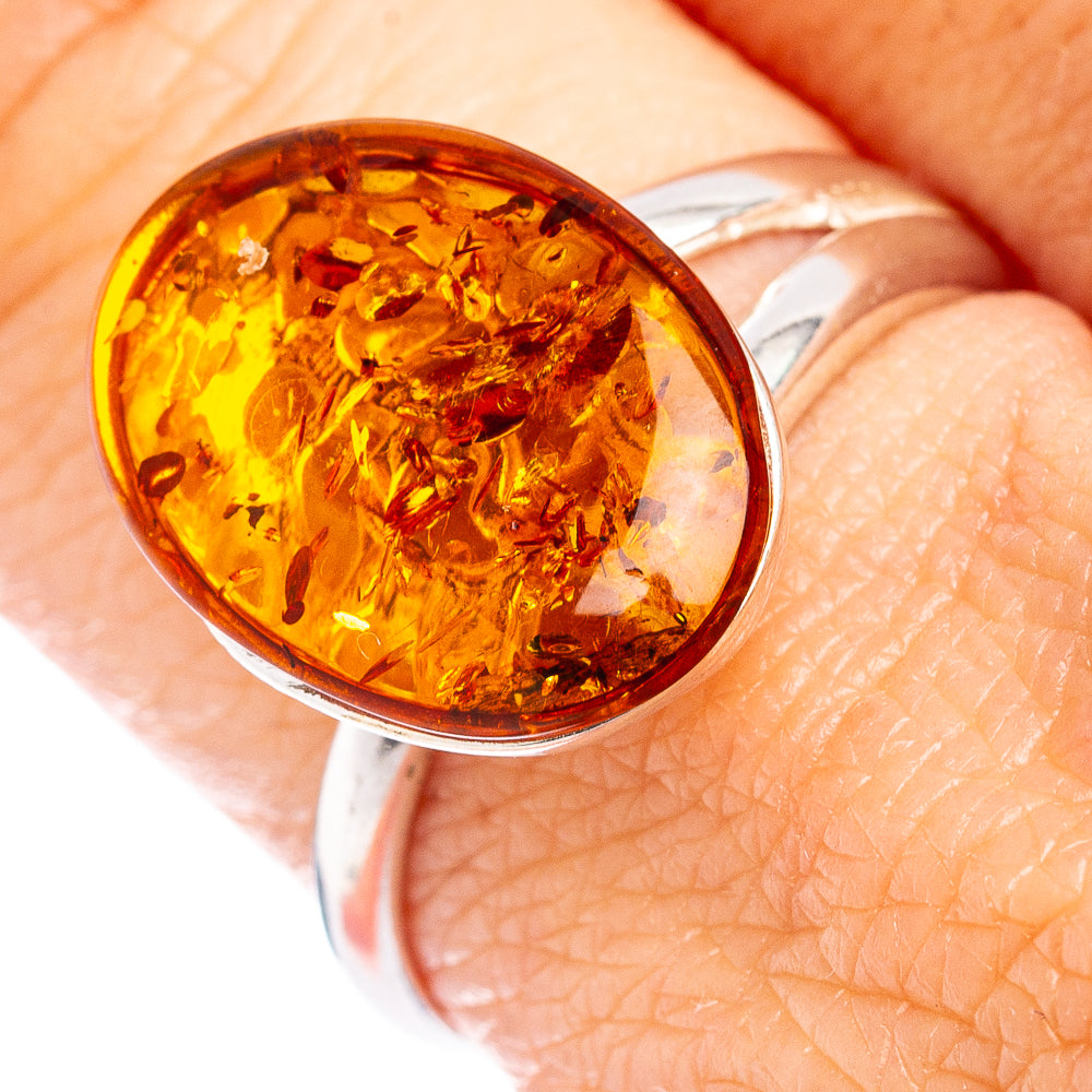 Baltic Amber Ring Size 8 Adjustable (.925 Sterling Silver)