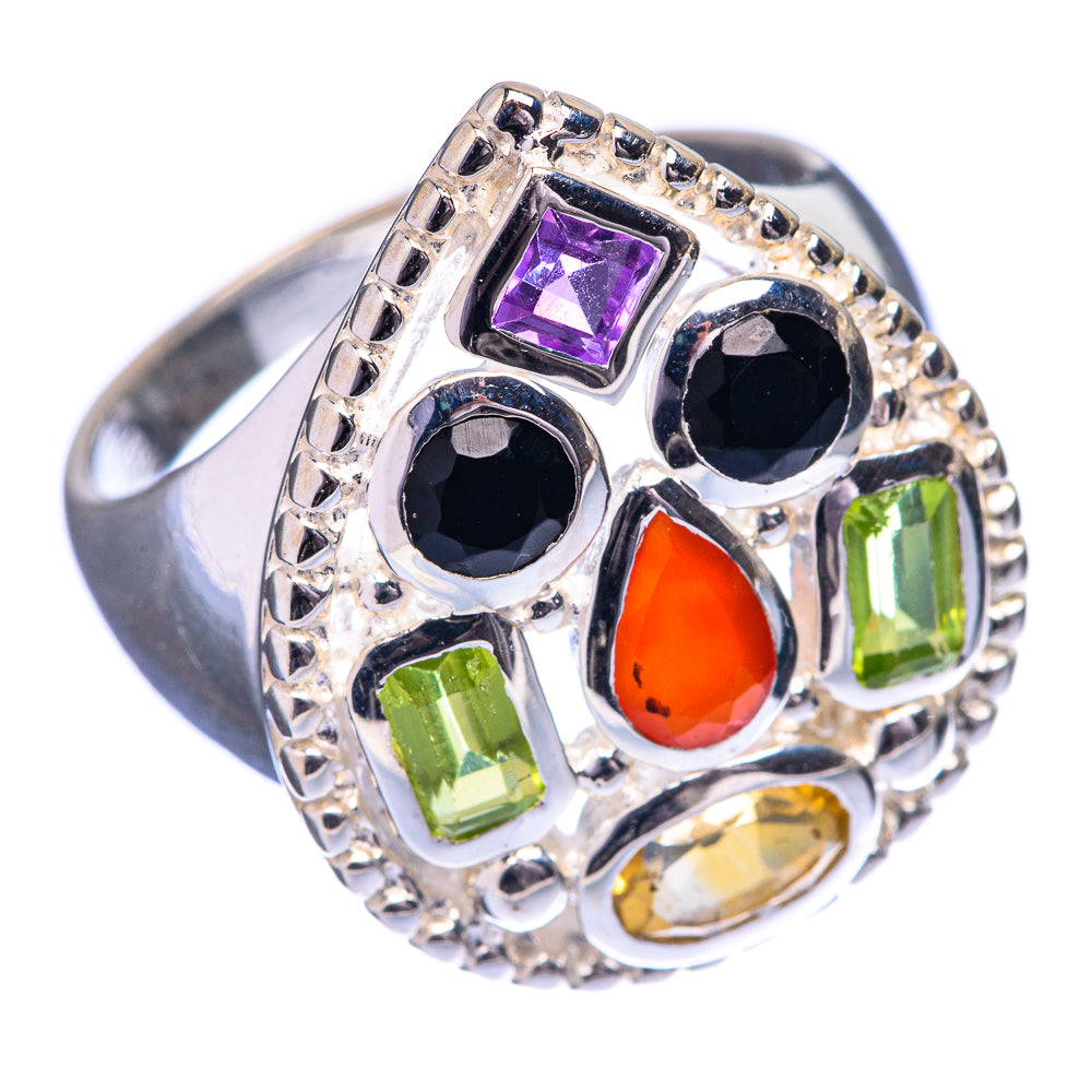 Carnelian, Peridot, Citrine, Black Onyx, Amethyst Ring Size 8 (925 Sterling Silver) R142639