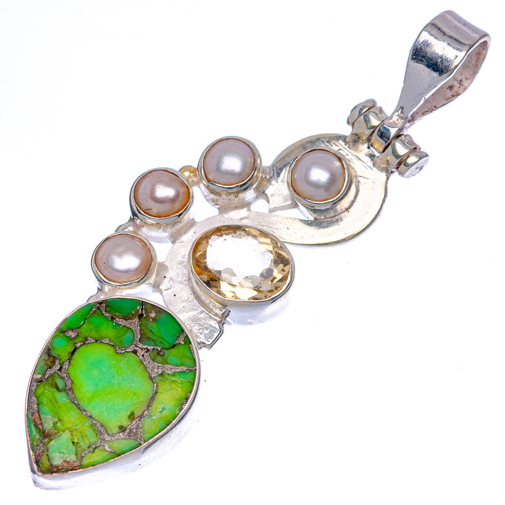 Green Copper Composite Turquoise, Citrine, Cultured Pearl Pendant 2 1/4" (925 Sterling Silver) P40028