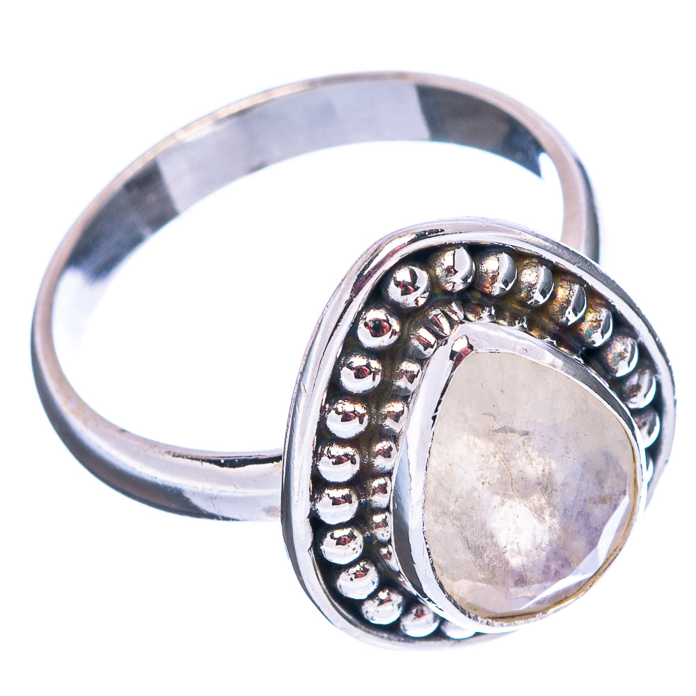 Faceted Rainbow Moonstone Ring Size 7 (.925 Sterling Silver)