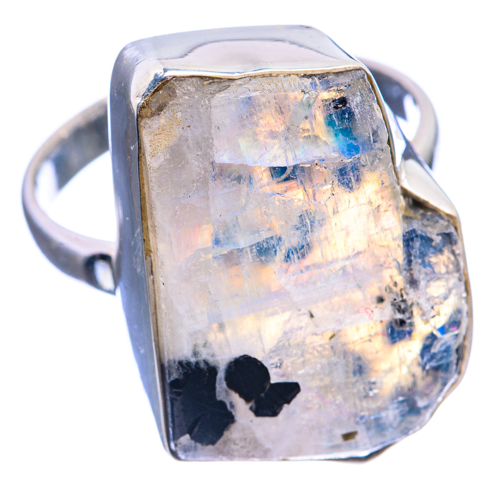 Large Raw Rainbow Moonstone Ring Size 10.75 (925 Sterling Silver) R142326