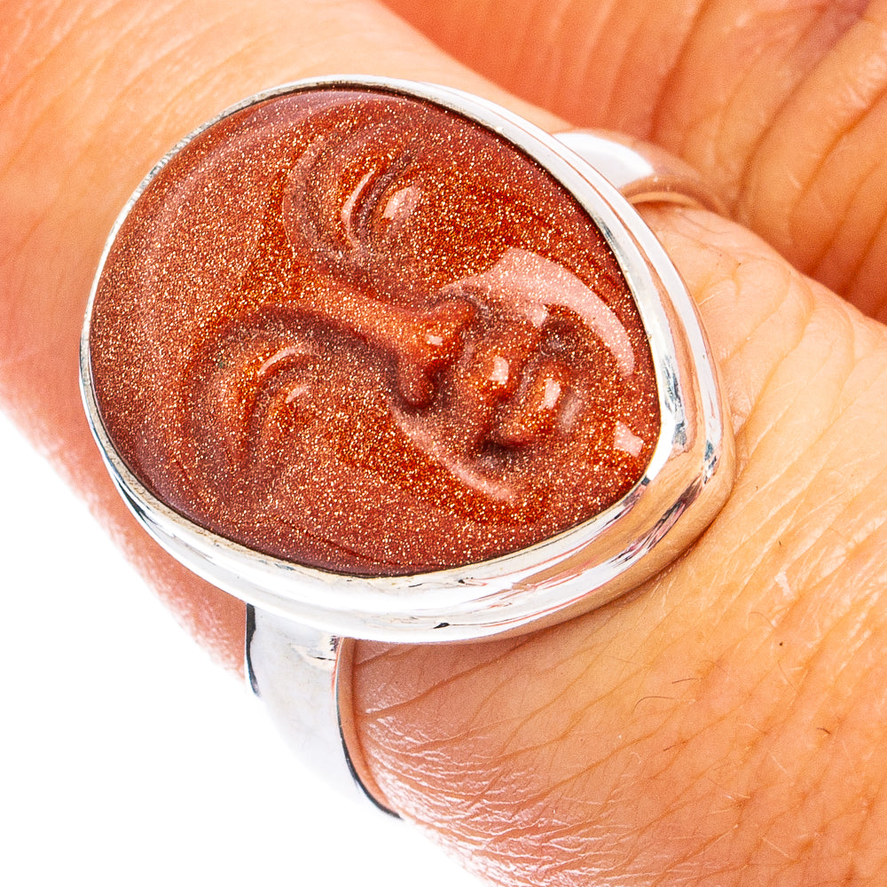 Goldstone Face Ring Size 7.75 (925 Sterling Silver) R8371
