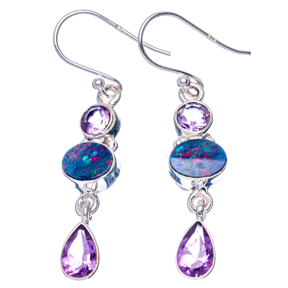 Rare Doublet Opal Earrings 1 5/8" (925 Sterling Silver) E1544
